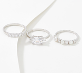 Diamonique Sterling Silver Set of 3 Simulated Pearl and DMQ Stack Rings Size 5